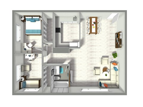 Floor plan for 2 beds, 1 bath, 1000 sqft